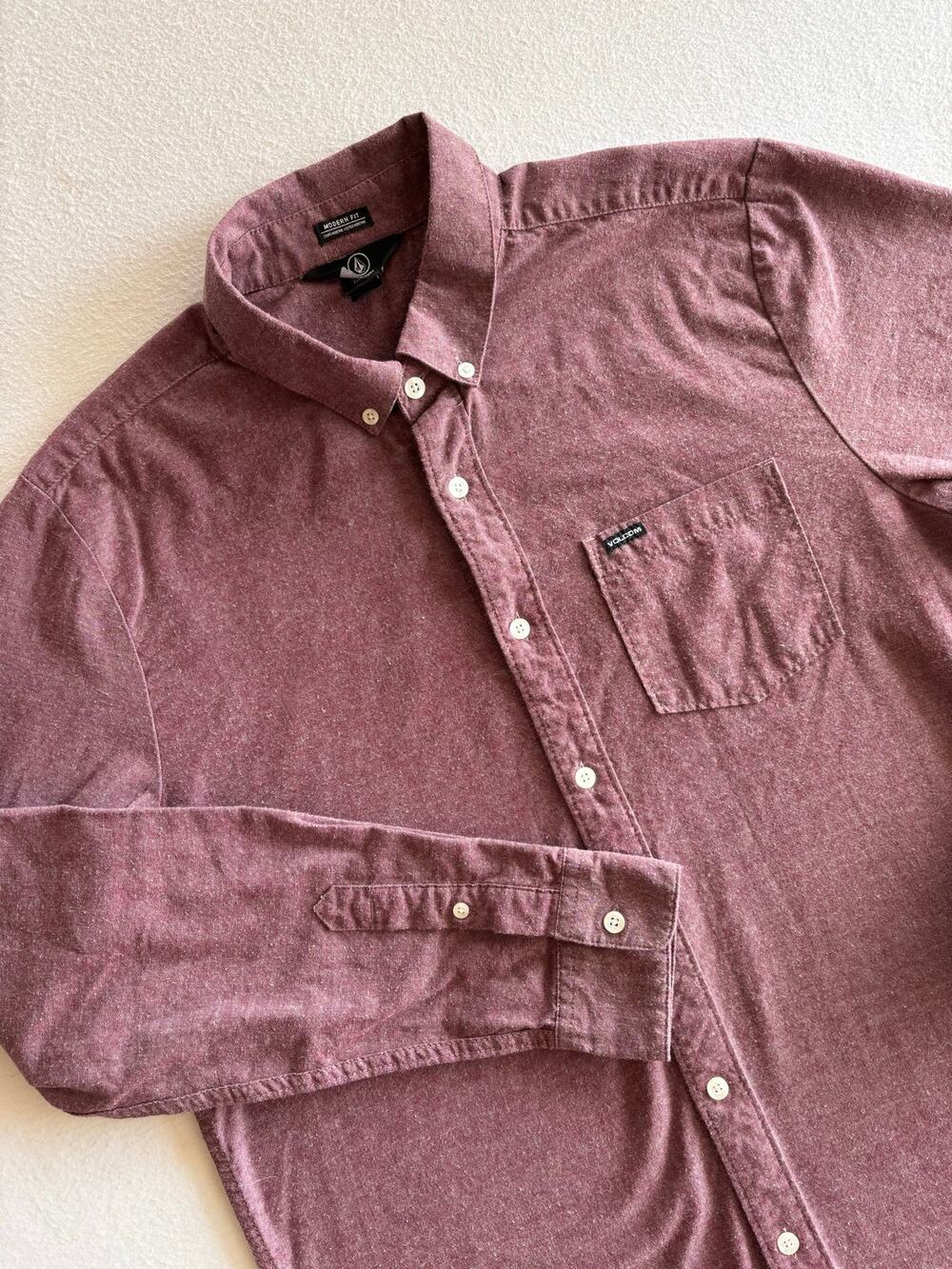 Volcom Modern Fit Button Up Long Sleeve Top Men’s Large Maroon Skater